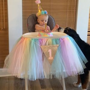Pastel Rainbow High Chair Banner for First Birthday